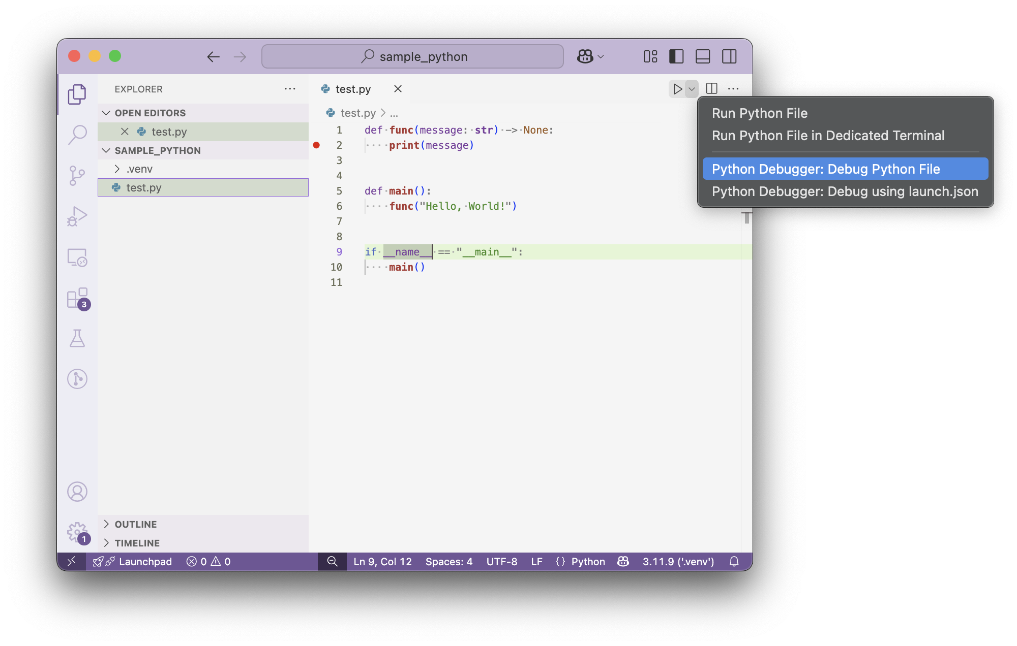 Debug the current file